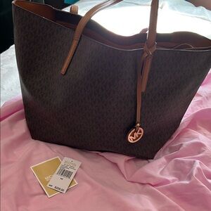 Michael Kors Chocolate Tote with Caramel Straps